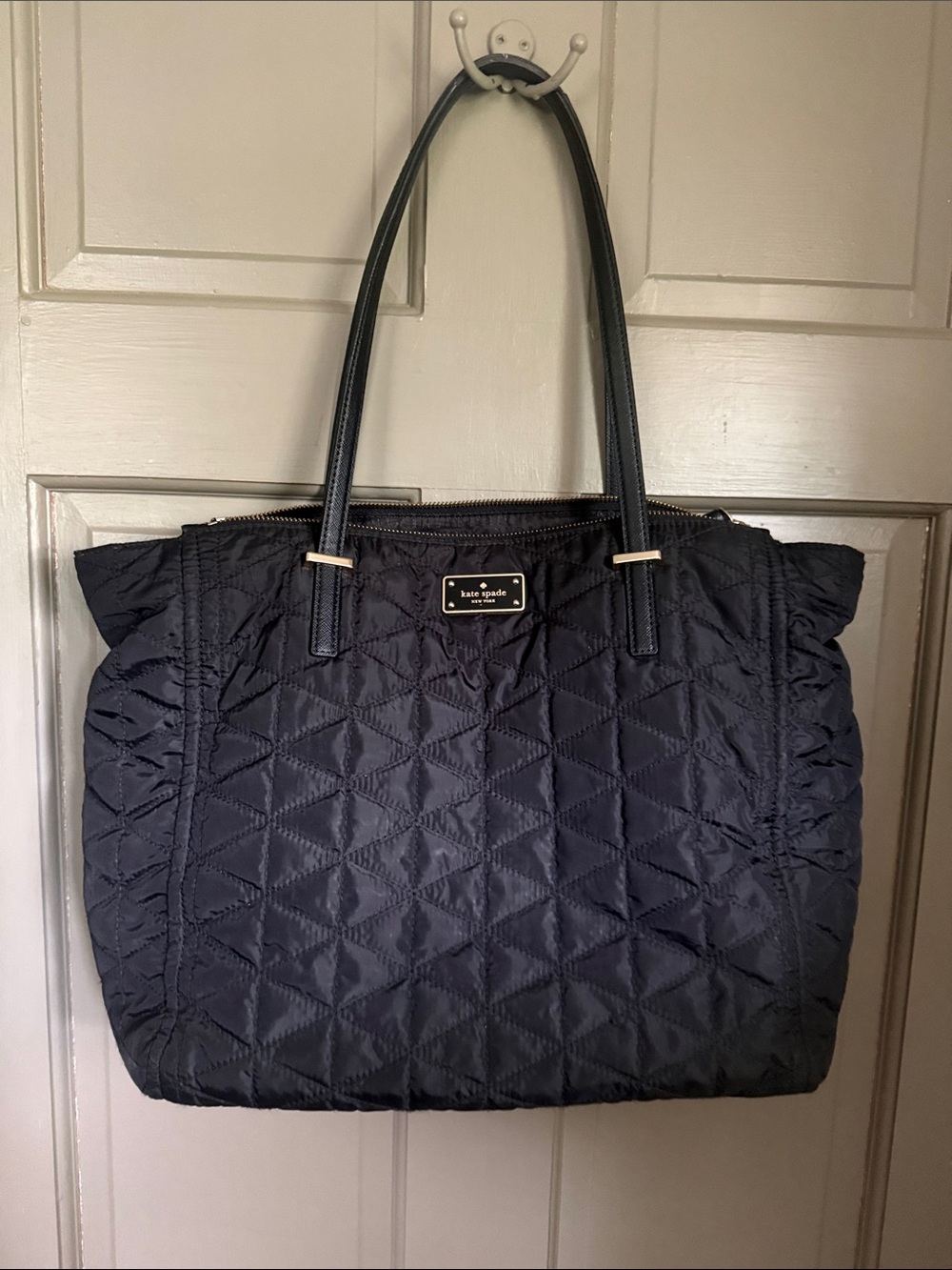 kate spade Quilted Black Tote with Gold Plaque